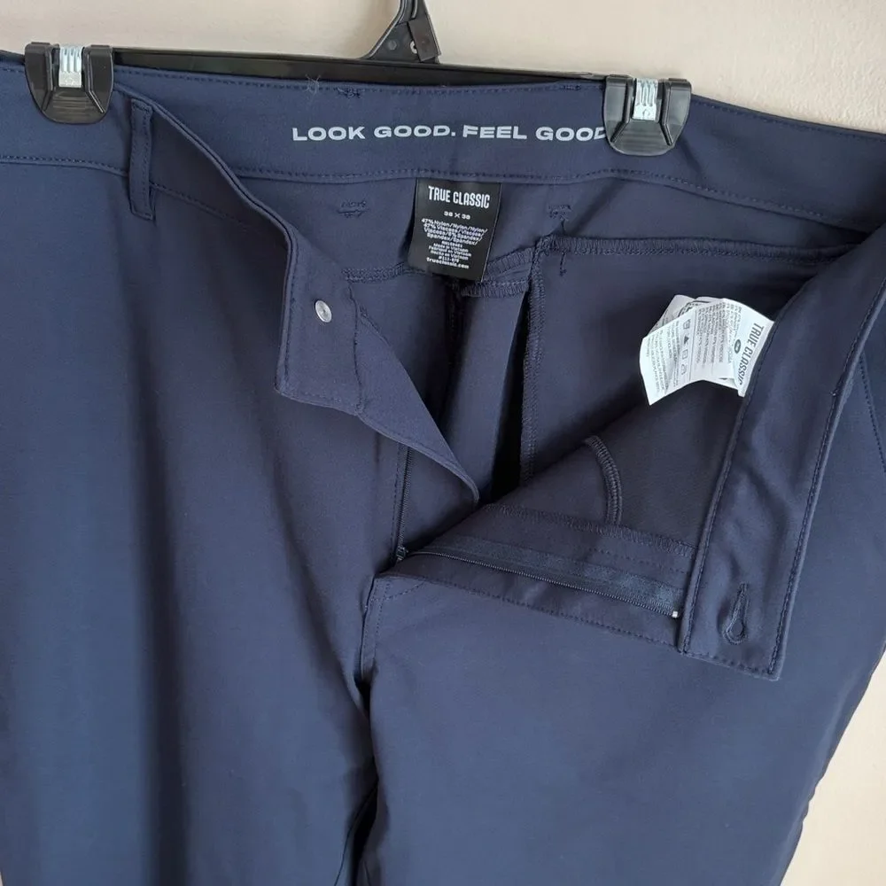 True Classic Travel Chino Men’s Navy slim stretch dress pants slacks 38 x 36 NEW